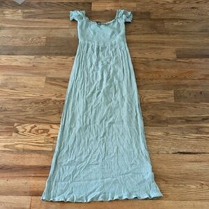 Forever 21 Seafoam Green Shirred Gauzy Off the Shoulder Maxi Dress Small